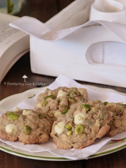 Galletas de avena con chocolate blanco y pistachos